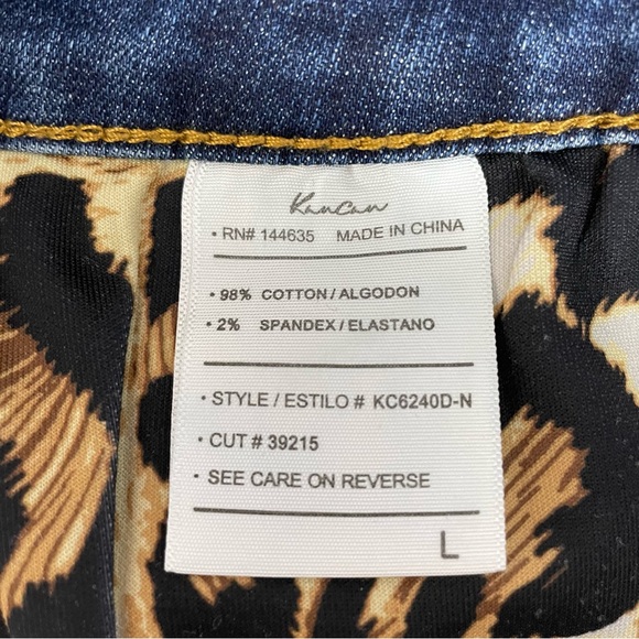 KanCan Dark Wash denim shorts w/ leopard pockets L - Picture 8 of 11